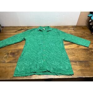 Akemi Kin Anthropologie Abacos Green Embroidered Lace Floral Tunic Top Blouse XS